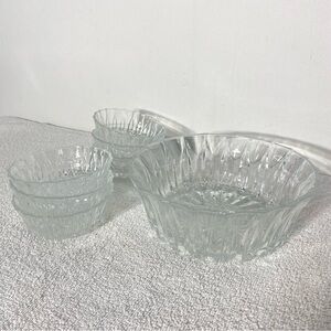 Vintage Clear Pressed Glass Salad Bowls Set 7pcs